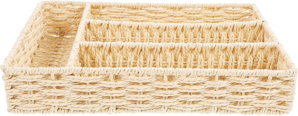 Woven Storage Basket for Office Organization Compact Tea Bag and Coffee Station Organizer Versatile Storage Box for Sundries Cosmetics and More Elegant Beige Design