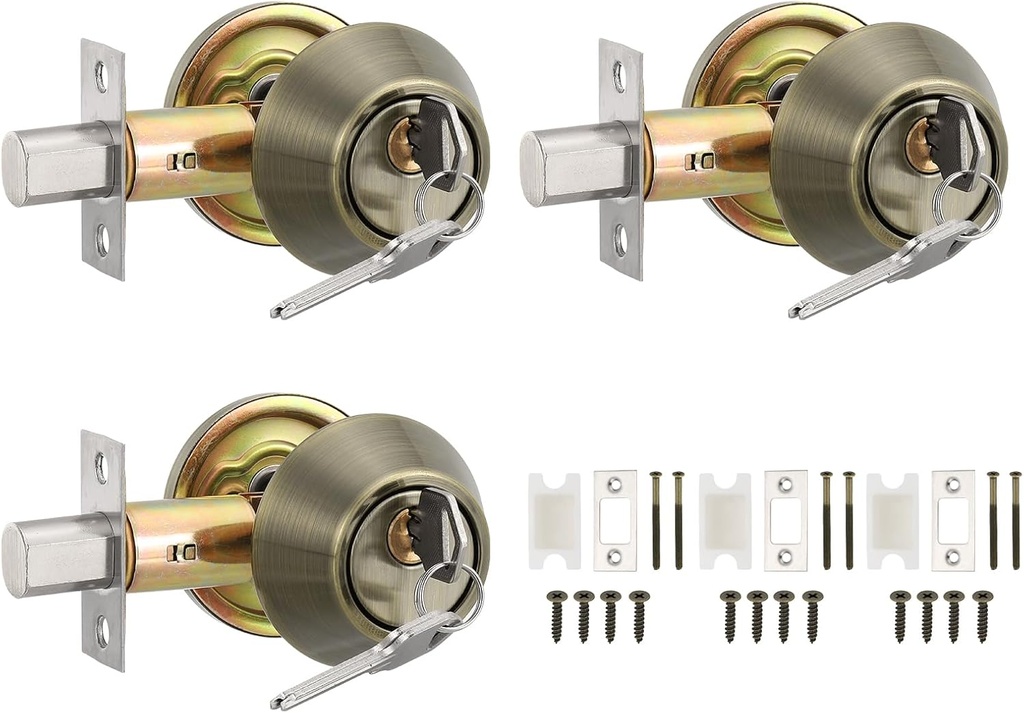 PATIKIL Keyed Alike Single Cylinder Deadbolts, 3 Pack Keyed Entry Door Knob Anti-Theft Exterior Door Hardware for Front Door and Entrance Door, Cyan-Copper