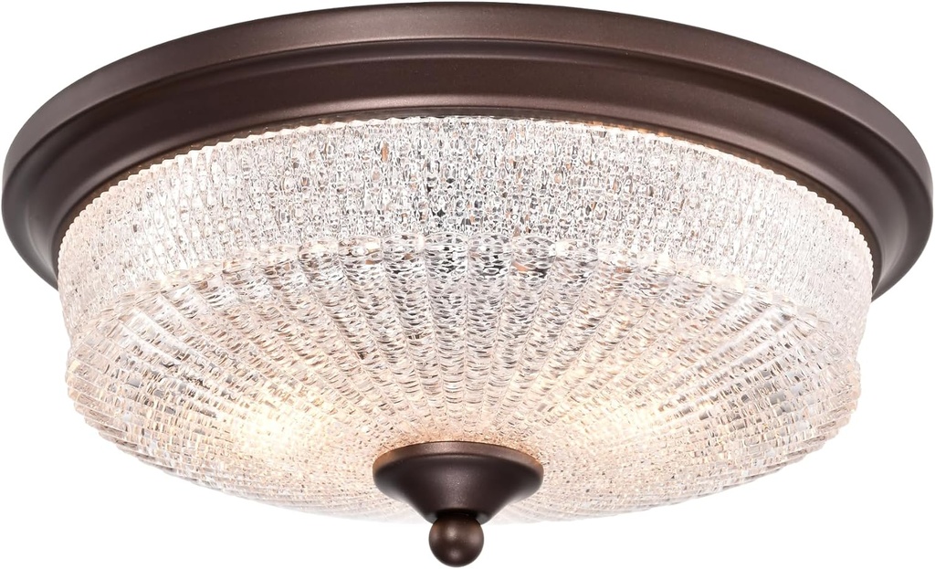 Farmhouse Flush Mount Ceiling Light Fixture with Crystal Sand and Glass Shade for Kitchen Hallway Entryway and Bedroom, 2 Lights Oil Rubbed Bronze Flush Mount Ceiling Light Fixture.