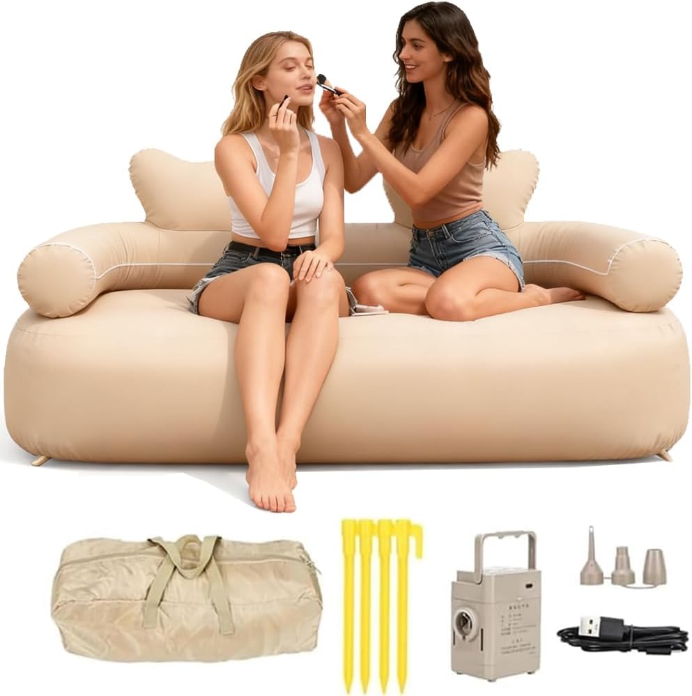 Inflatable Couch Outdoor Air Sofa, LED Blow Up Couches for Camping with Built-in Air Pump Rechargeable, Air Couch Self Inflatable Sofa Support 660 lbs, Inflatable Chair for Picnic Beach Home