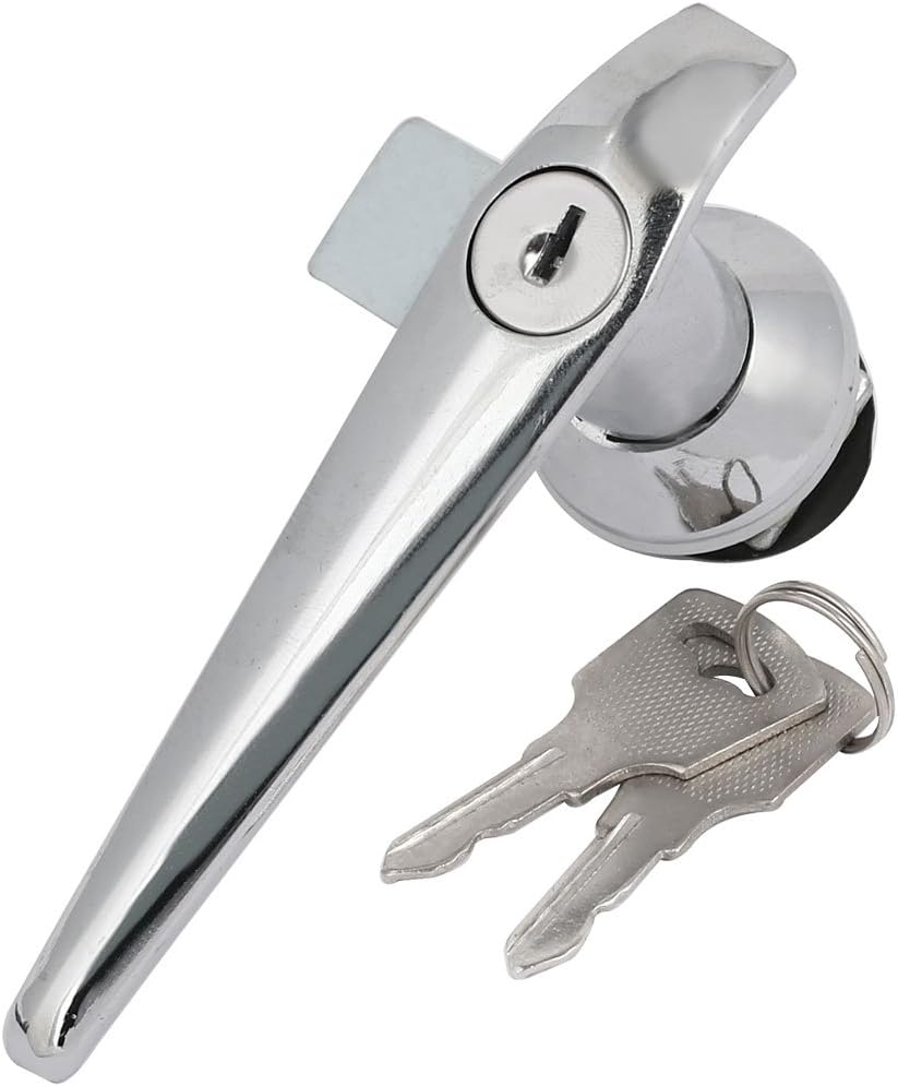 uxcell Door Cupboard Lever Key L Shape Handle Lock 110 x 55 x 50mm with Keys Silver Tone