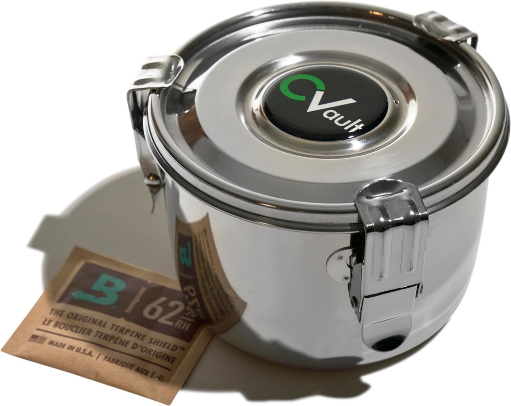 CVAULT Large 2 oz Storage Container | Smell-Proof, Air Tight & Light Resistant | Food Grade Stainless Steel | Includes 62% RH 8-gram Pack