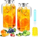 Nuogo 2 Pack 2 Liters/68 oz Square Glass Pitcher with Lid Spout Handle Water Pitcher Borosilicate Glass Carafe for Tea and Coffee Beverage Serveware Milk Water Juice Jug for Hot/Cold Drinks with Brush