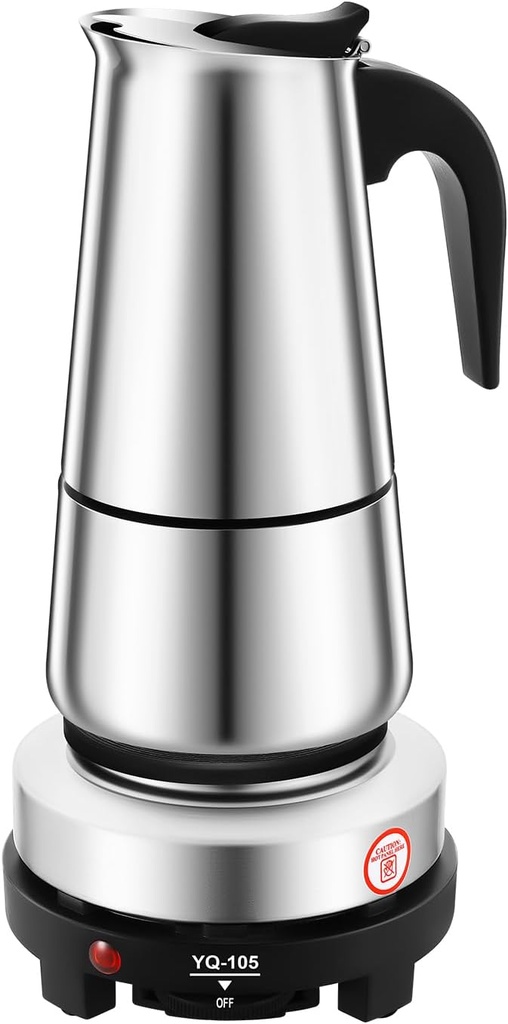 Stovetop Coffee Maker, 9 Cup Stainless Steel Electric Moka Pot Espresso Makers, 500W Mocha Pot with Temperature Adjustment Function and Built-In Filter, for Home, Cafes, Stores, Offices
