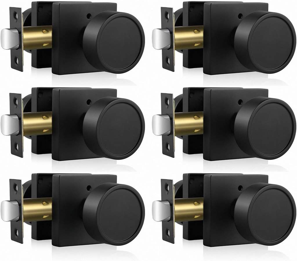 Haidms Black Interior Door Knobs, Zinc-Alloy Heavy Duty Round Matte Black Privacy Door Knobs Interior for Bedroom Modern Bathroom Door Lock Bulk(6 Pack)