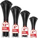 Cable Zip Ties,400 Pack Black Assorted Sizes 12+8+6+4 Inch,Multi-Purpose Self-Locking Nylon Cable Cord Management ,Plastic Wire Ties for Home,Office,Garden,Workshop. By HAVE ME TD