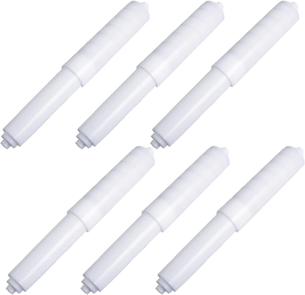 MEETOOT 6PCS 6.1Inch/15.5CM Plastic Spring Loaded Toilet Roll Holder Replacement Toilet Roll Holder Spring Loaded Replacement Lever White Roll Spindle Suitable for Simple Paper Roll Replacement