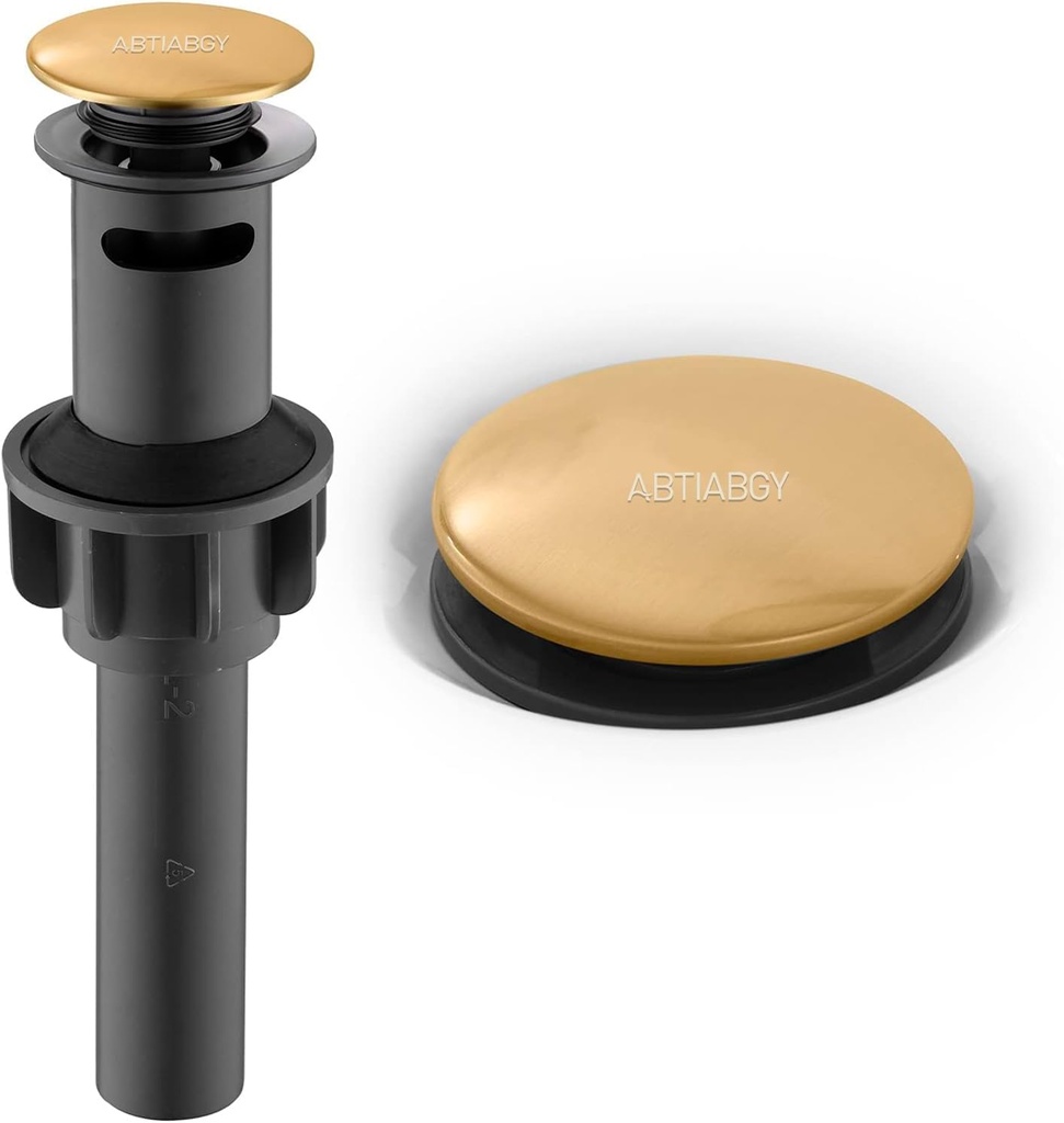 Bathroom Sink Drain with Overflow, Pop Up Drain Stopper Vessel Sink Lavatory Vanity Universal Bathroom Sink Stopper Anti-Clog Strainer Brushed Gold