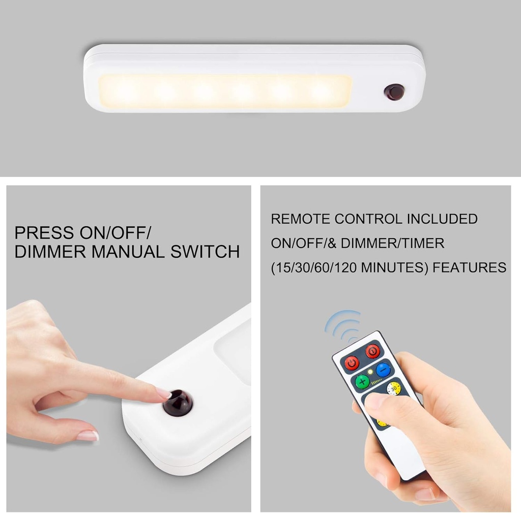 LUXSWAY Under-Counter Light Bar,Dimmable Night Lighting with Battery Operated,Stick On Cabinet Light Bar,Auto-Off Timer 15,30,60,120 Minutes for Closet,Stairs,Shelf