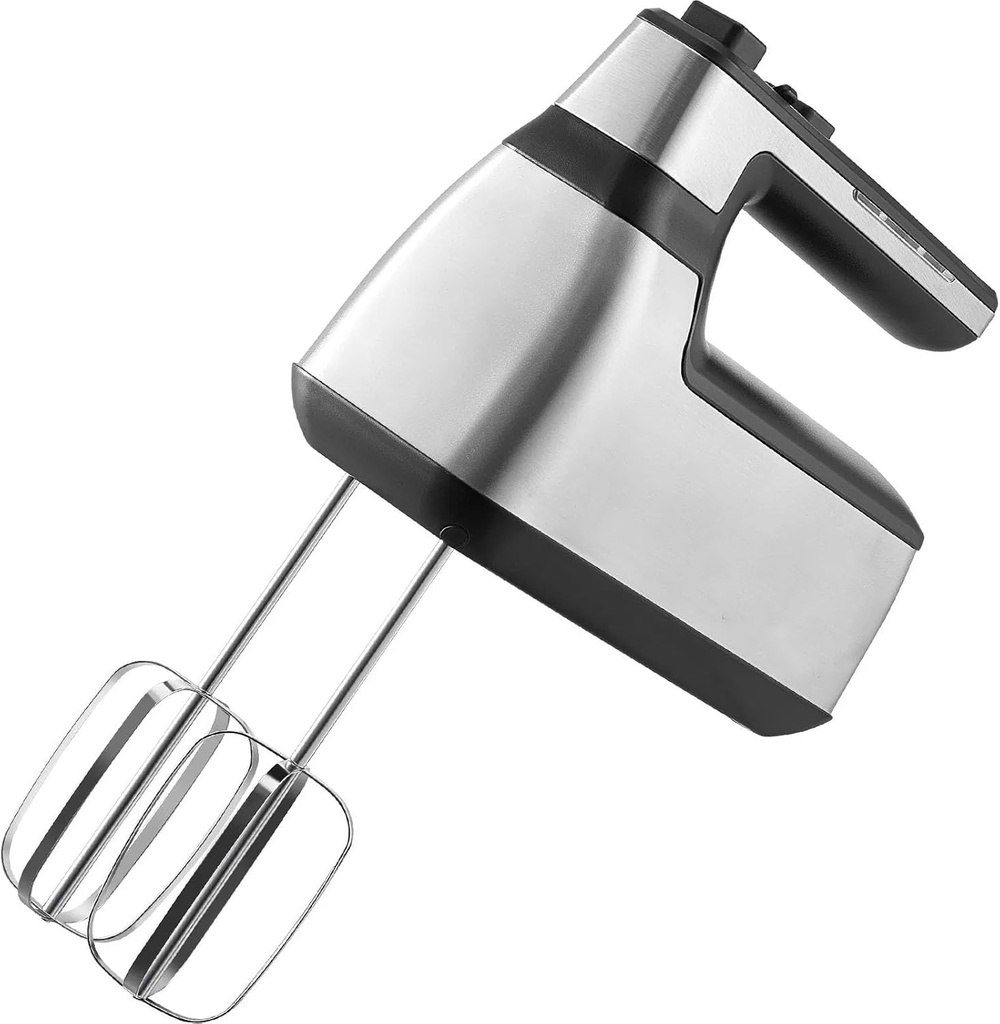 Portable 5 Speed Mixing Electric Hand Mixer, 100W Cordless Continuously Variable Electric Handheld Mixer, with Turbo Boost Beaters Dough Hooks Storage Bag, for Whipping Egg Cream, Silver