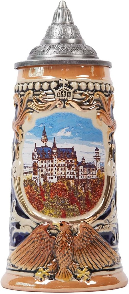 Beer Stein Mug German Castle Oktoberfest Bavarian Muchen Viking Tankard with Petwer Lid for Man Lovers Gifts Father 0.7 Liter