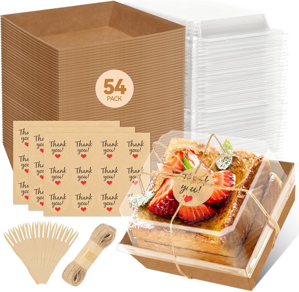 54 Pack Small Charcuterie Boxes with Clear Lids, Paper Mini Charcuterie Box To Go, Disposable Food Container with Lid, Dessert Boxes for Sandwich, Cookie, Sushi, Cake Slice, and Strawberries