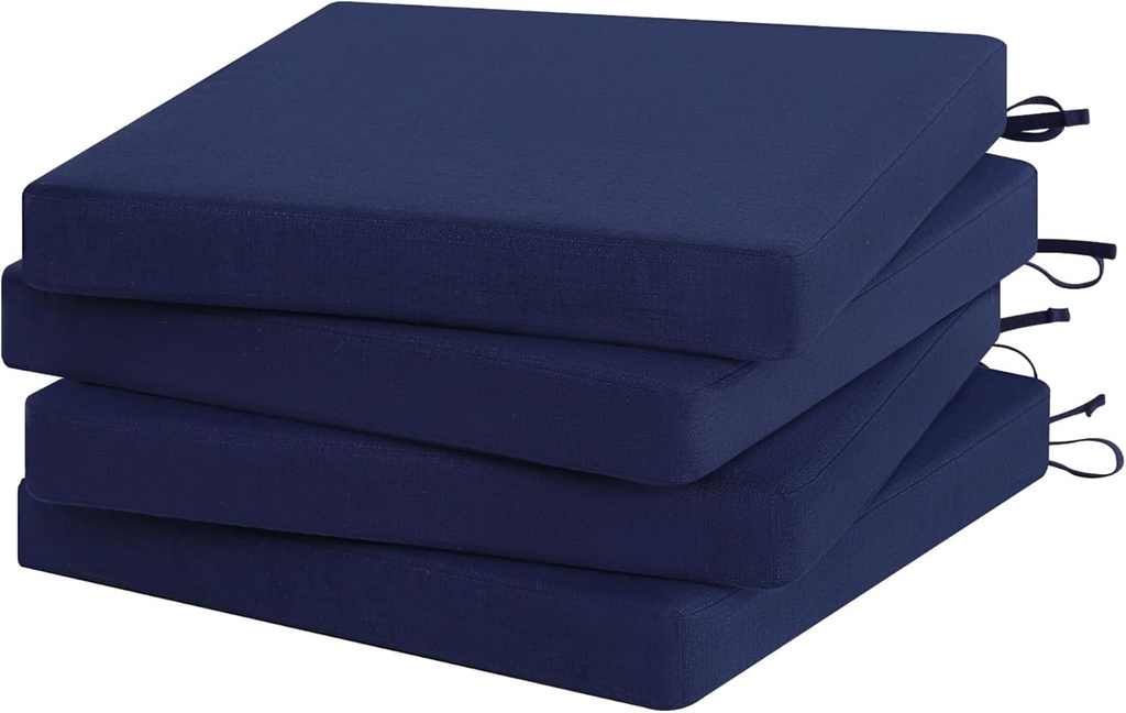 Favoyard Outdoor Chair Cushion Set of 4 Rainproof & Color Fade Resistant 17 x 16 x 2 in Square Corner Patio Furniture Cushions with Waterproof Hidden Zipper Attach Ties for Dining Table Chairs Seats