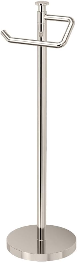 Gatco 1435PN Freestanding Toilet Paper Holder, 23.68” H, Polished Nickel | Toilet Tissue Roll Holder Stand with Weighted and Padded Base for Bathroom