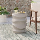 COSIEST Outdoor Side Table, 18''H Patio Concrete Side Accent Table, Streamlined Lightweight Decorative Patio Garden Stools, Plant Stand Drum Tables, Round, Grey