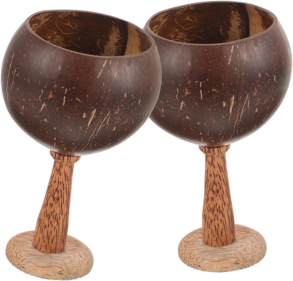 2Pcs Coconut Shell Cocktail Goblet Tropical Luau Party Wine Holder Novelty Small Drinking Cups for Unique Coconut Wine Containers