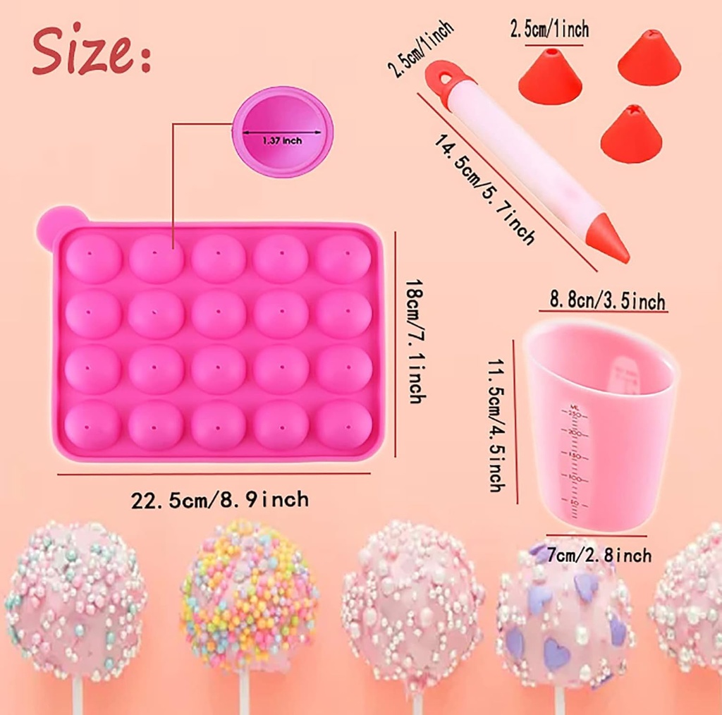 Cake Pop Mold - 20 Cavity Silicone Cake Pop Mold with Cake Pop Gift Bags and Decorating Pen, Awesome Baking Gifts for Beginners and Kids