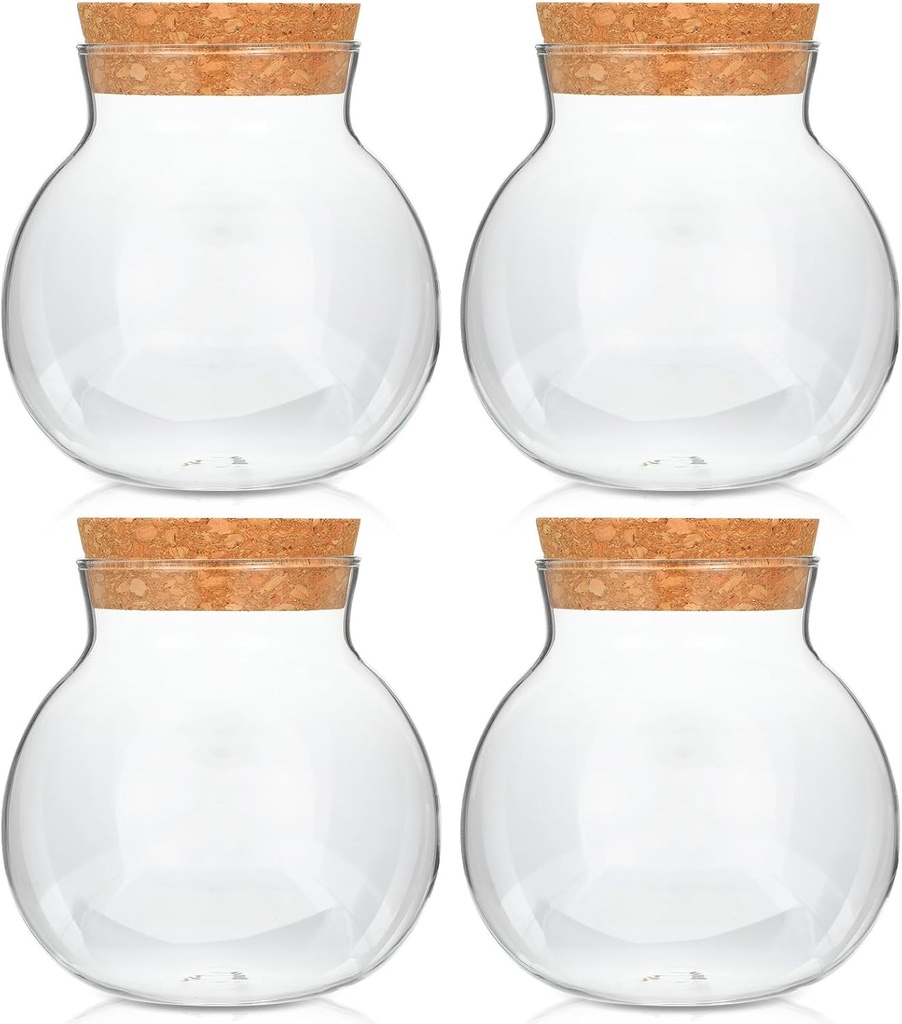 4 Pcs Round Glass Jars with Cork Lid – 17oz Wedding Candy Jar Kitchen Jar, Perfect for Tea, Biscuits, Cereals, Flour, Beans, Spices, Coffee Beans