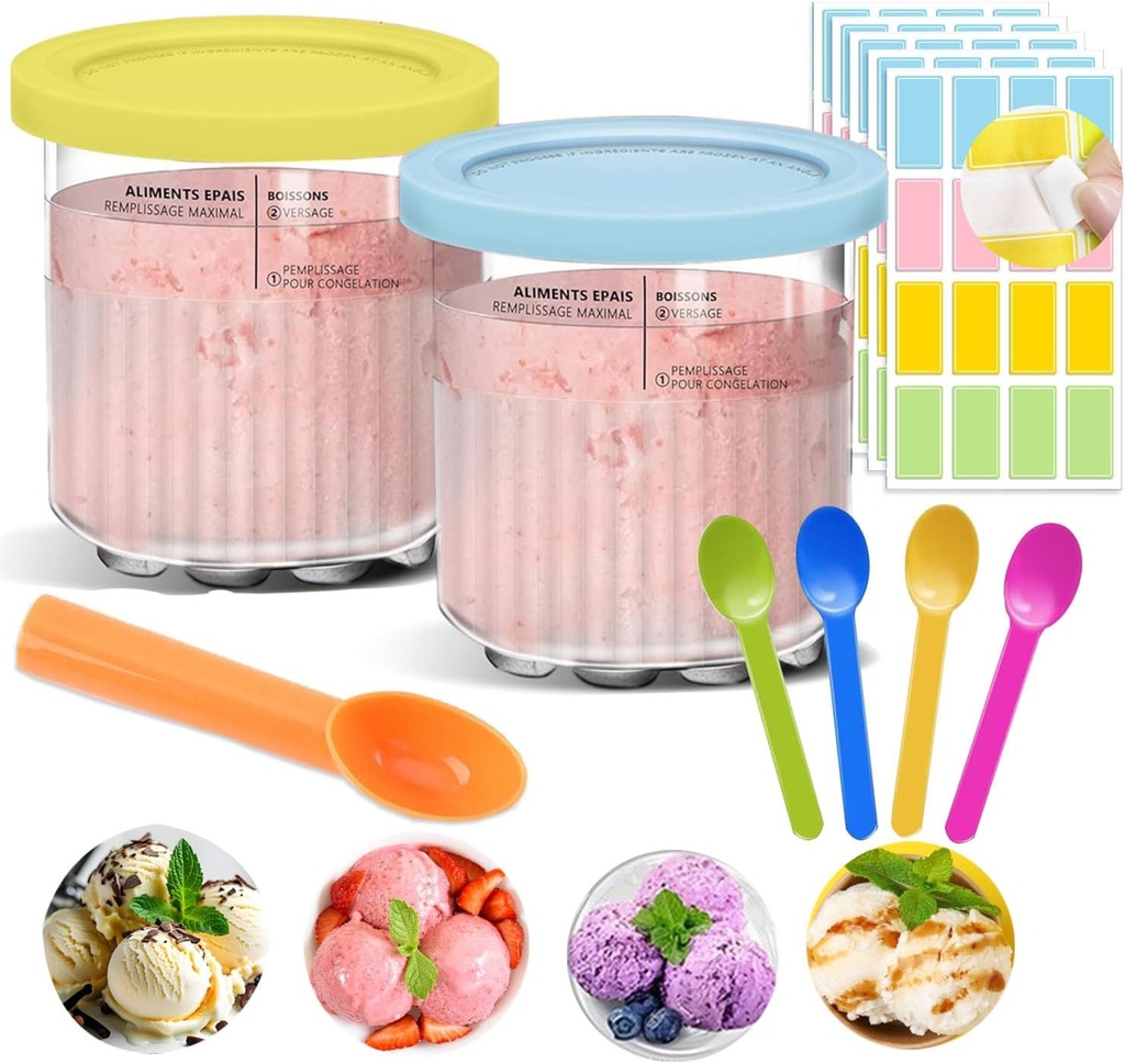 24oz Deluxe Ice Cream Maker Containers with Lids, 2Pack (Blue/Yellow)