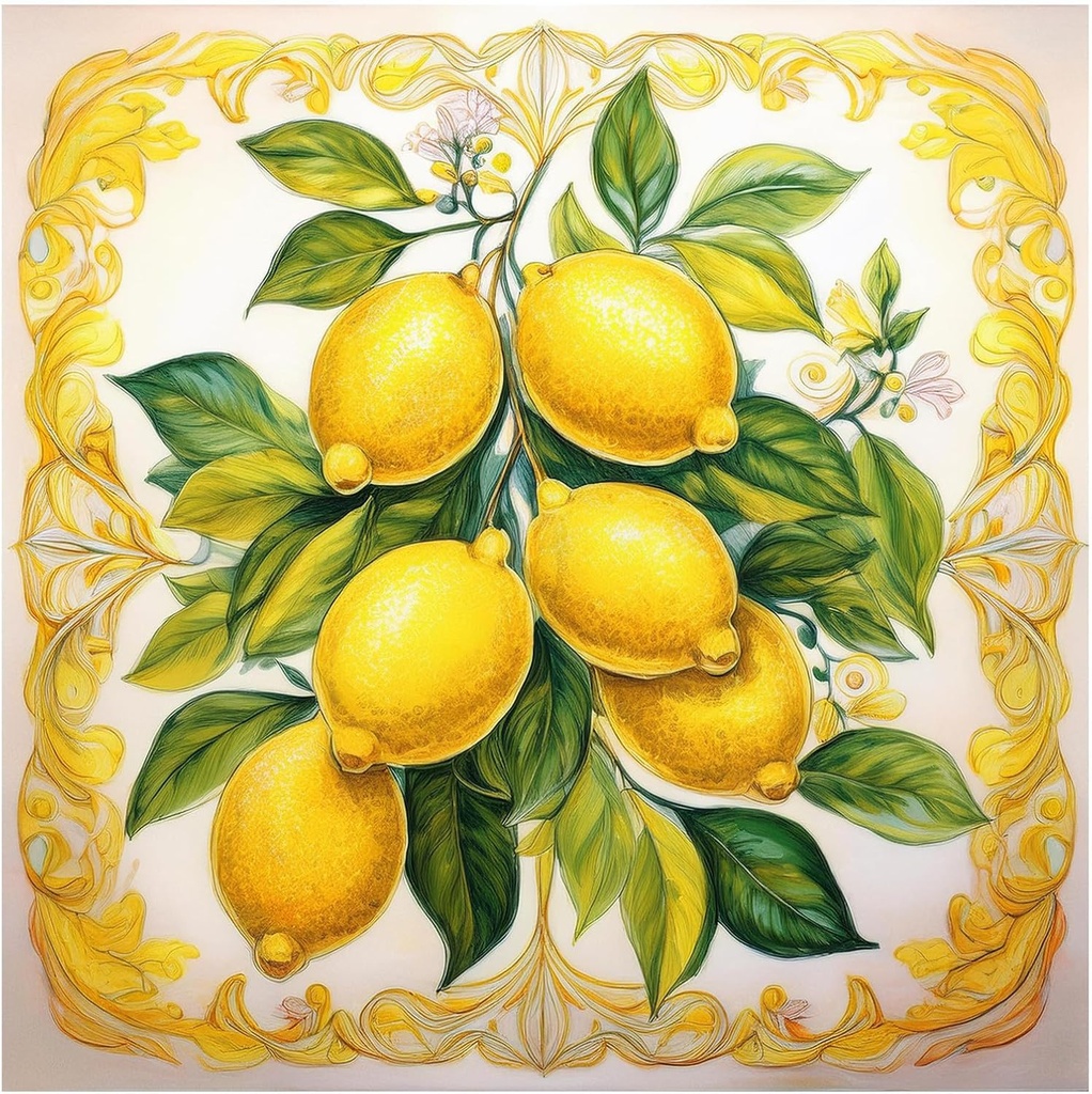 Tile Mural Lemon Tree Branch Pattern A908 Kitchen Bathroom Wall Backsplash Behind Stove Range Sink Splashback One Tile 8" Ceramic, Glossy