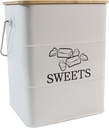 Candy Jar for Kitchen Counter, White Metal Candy Can Candy Tin with Airtight Bamboo Lid & Portable Handles, Candy Buffet, Party Table - Food Storage Canisters for Candies, Cookies, Sugar Cubes,