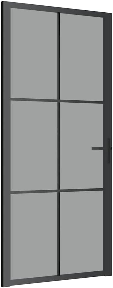 vidaXL Black ESG Glass and Aluminum Interior Door- Modern Design with Vertical Decorative Line, Sturdy and Privacy Oriented – 36.6"x79.3"