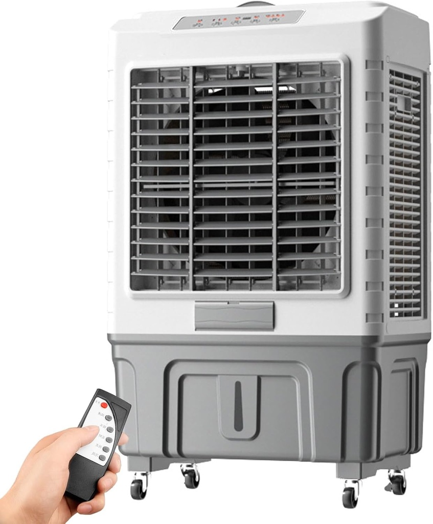 Swamp Cooler with Remote & 8H Timer, 6000CFM Evaporative Air Cooler w/ 13 Gal Water Tank, Portable 3-in-1 Air Conditioner, 3 Speeds & 4 Ice Packs, for Room Garage Patio(50x37x95cm/19.6x14.5x37.4in)