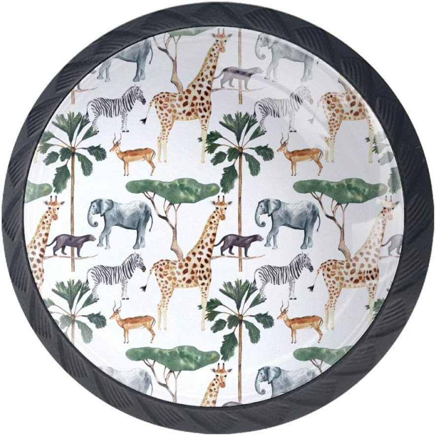 Safari Animal Print 4 Pcs Crystal Glass Cabinet Dresser Knobs Drawer Door Cabinet Knobs Pull Handles for Kitchen Bathroom Unique