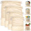 LEAFICO Reusable Produce Bags – 100% Cotton Mesh & Solid Hybrid (Mixed Sizes 8 Pcs – S/M/L/XL) – Multi-Use Grocery & Storage Bags for Fruit, Vegetables, Toys, Clothes, Travel – Washable, Zero Waste
