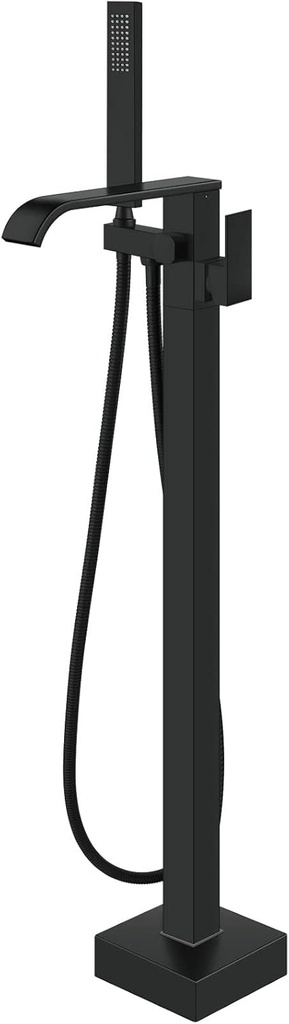 Aolemi Freestanding Bathtub Faucet Floor Mount Tub Filler with Handheld Spray Single Handle Free Standing Bathroom Faucets Swivel Curved Waterfall Spout Matte Black