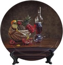 WineDecorative Plate Holder, 10 Inch, Overturned Wine Glass And Pomegranate Round Display Plate, Table Top Plate Decor with Stand, for Kitchen Living Room Office Countertop Decor