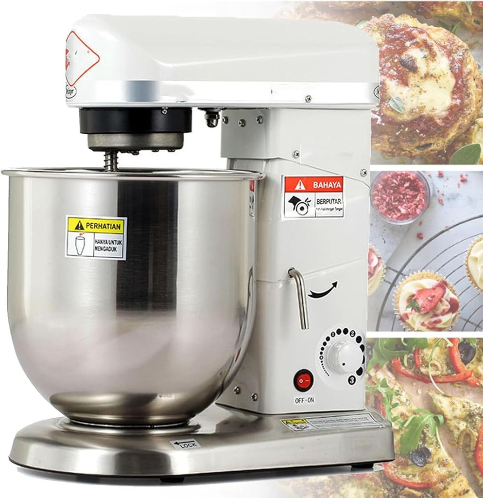Commercial Food Mixer, 5L/7L/10L Baking Stand Mixer, Kitchen Aid Electric Mixer Multi-Function with Stainless Steel Bowl for Bakery Pizzeria Restaurant,White-5L