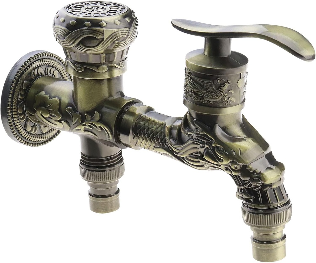 ECSiNG Double Spout Faucet Replacement Antique Water Faucet Alloy Reusable Washing Faucet Fot Outdoor Washing Machines Gardens Bathroom