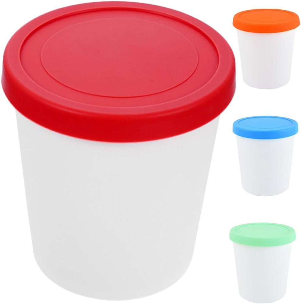 4pcs Ice Cream Containers Lids Reusable Round Dessert Cups for Homemade Treats Includes Leakproof and Space-saving Food Storage