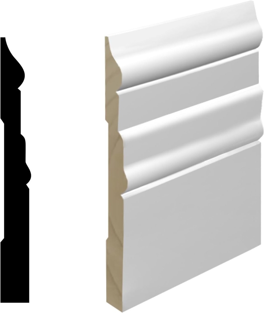 RMB 625 11/16 in. D x 6-1/4 in. W x 96 in. L Primed Finger-Joined Pine Baseboard Molding 5-Piece 40 ft. Total