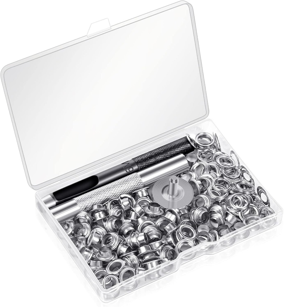 120 Sets Grommet Tool Kit 1/4 Inch, Cridoz 1/4 Grommet Eyelets Kit with Setting Tools and Storage Box for Fabric, Tarps, Curtains