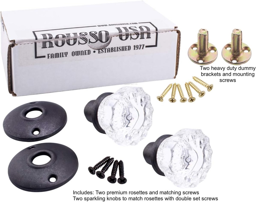 Rousso's Reproductions Crystal Antique Replica Surface Mount Dummy French Door Knob Set for One Side of Two Doors or Both Sides of One Door and Decorating Ideas with Faux Knobs (Oil Rubbed Bronze)