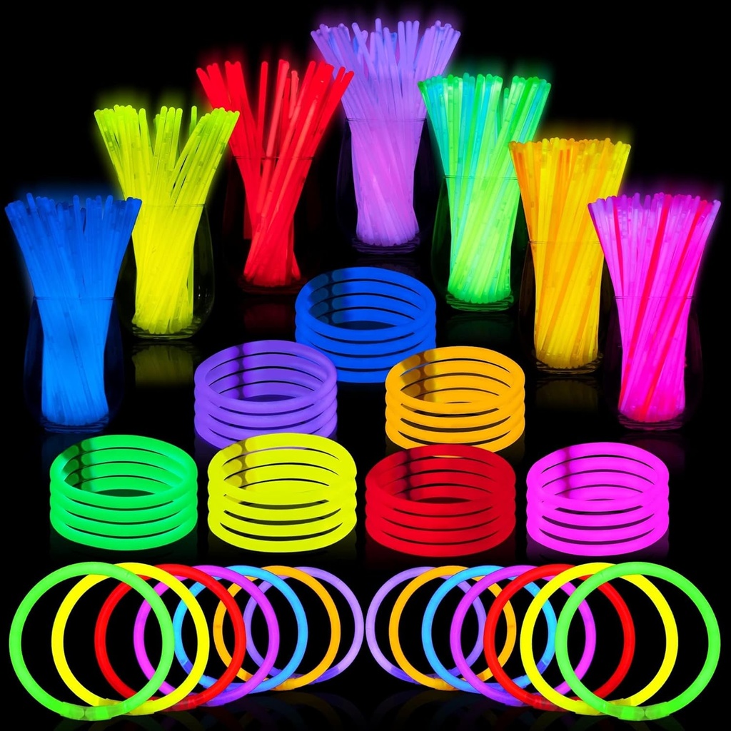 JOYIN 100 Pcs 8" Glow sticks Bulk Party Favors Pack, Neon Glow in the Dark Party Supplies, Light Up Necklaces and Bracelets with Connectors, Christmas, Halloween, Football, Birthday Decorations