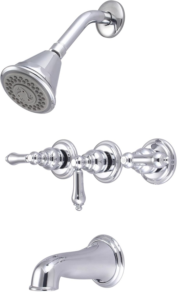 Central Brass 8968-B1 Brass Four Function Showerhead Three Handle Tube & Shower Set in Chrome