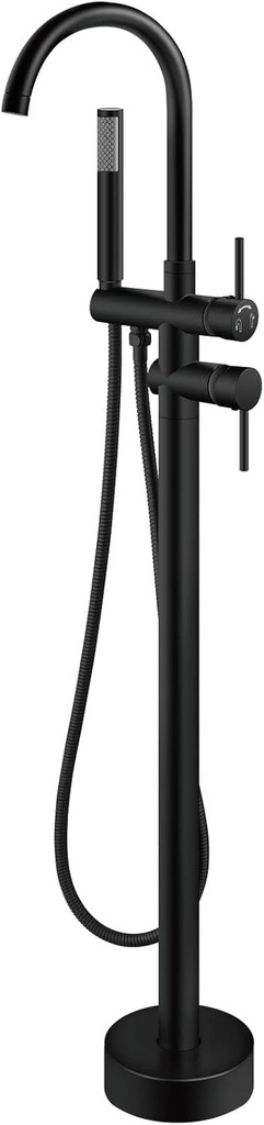 Aolemi Floor Mount Bathtub Faucet Freestanding Tub Filler Standing High Flow Shower Faucets Shower Mixer Taps, Swivel Gooseneck Spout with Cylinder Handheld Matte Black