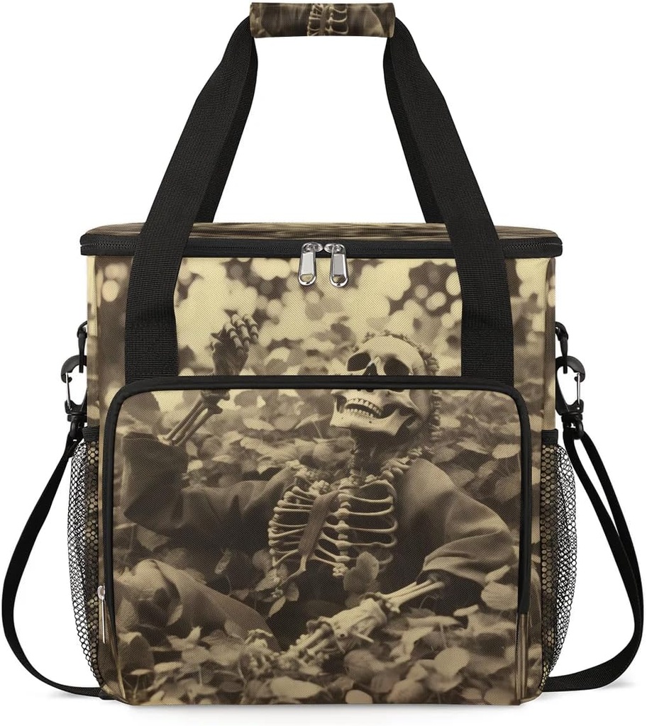 Retro Skeleton Gothic Coffee Maker Carring Bag Travel Carrying Storage Tote Bag Compatible Portable Single Serve Coffee Brewer Case with Pockets for K-cup Pods