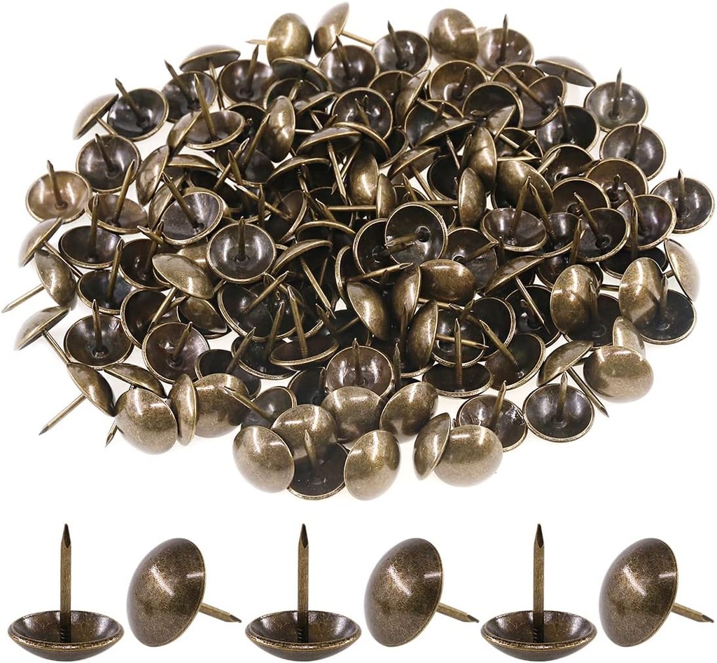 Keadic 200Pcs [ 3/4" in Diameter ] Antique Upholstery Tacks Furniture Nails Pins Assortment Kit for Upholstered Furniture Cork Board or DIY Projects - Bronze