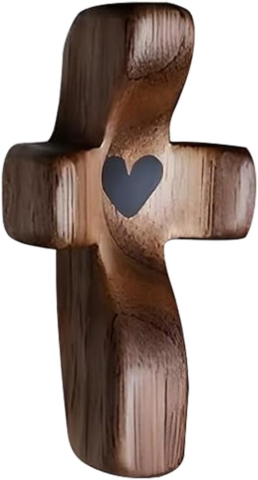 Cross My Heart/Encouragement Gift Wooden Pocket Stress Fidget Cross Wood Christian Religious Gift(Black 1pcs)