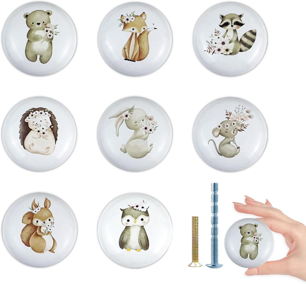 8Pack1.5 Ceramic Flower Safari Animals Cabinet Handle Knob Rabbit Nursery Wardrobe Dresser Drawer Knobs Pulls