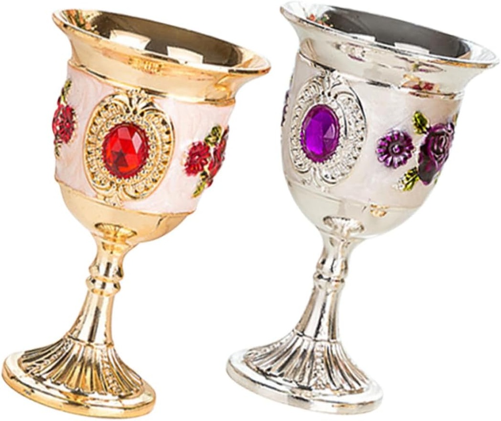 2pcs Vintage Alloy Wine Cups Elegant Small Goblets for Home Parties Special Occasions Reusable Drinkware