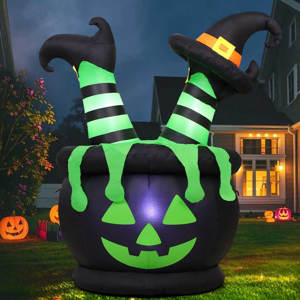 GOOSH 5 FT Halloween Inflatables Witches Outdoor Decorations Blow Up Yard Witch Cauldron with Built-in LEDs for Garden Lawn Indoor Party Holiday Decor