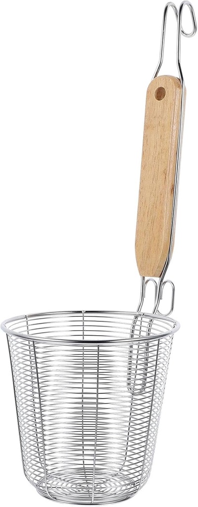 UPKOCH Spider Skimmer with Bamboo Handle, 13.68" Stainless Steel Mesh Strainer for Hot Pot Noodles, Dumplings, Pasta, Frying & Draining - Compact Kitchen Basket Tool, Dishwasher Safe (Silver)​​