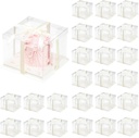 24 Pcs Clear Gift Box with Ribbon 2-Layer 6.7x6.7x7.8 Inch, Transparent Cake Carrier Box with Lids, PET Tall Cake Packaging Boxes, Clear Gift Boxes for Birthday,Wedding and Festival Party