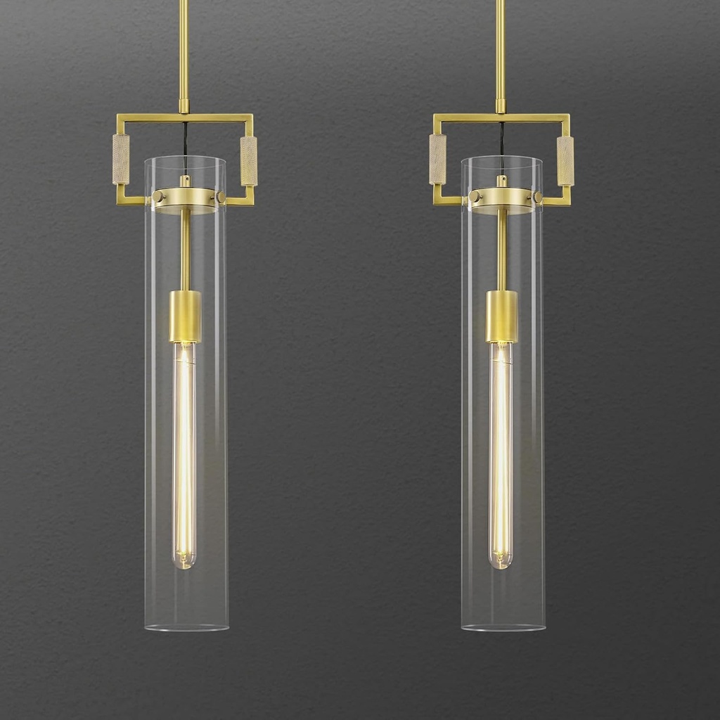 Brass Pendant Lights,Modern Glass Pendant Lights Kitchen Island 2 Pack,21.6'' Farmhouse Gold Kitchen Pendant Lighting Over Island for Dining Table,Bathroom,Bedroom