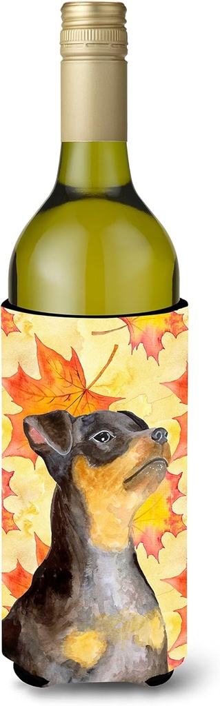Caroline's Treasures BB9985LITERK Miniature Pinscher #2 Fall Wine Bottle Hugger, Yellow Bottle Cooler Sleeve Hugger Machine Washable Collapsible Insulator Beverage Insulated Holder